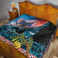 Personalised United States And New Zealand Quilt USA Eagle With Kowhai Aotearoa Tui Bird