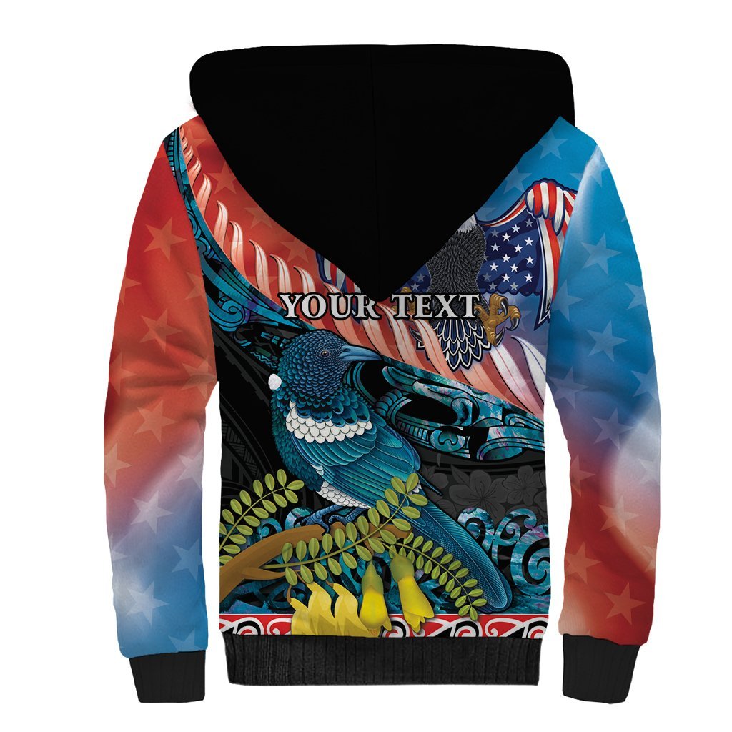 Personalised United States And New Zealand Sherpa Hoodie USA Eagle With Kowhai Aotearoa Tui Bird LT14 - Polynesian Pride