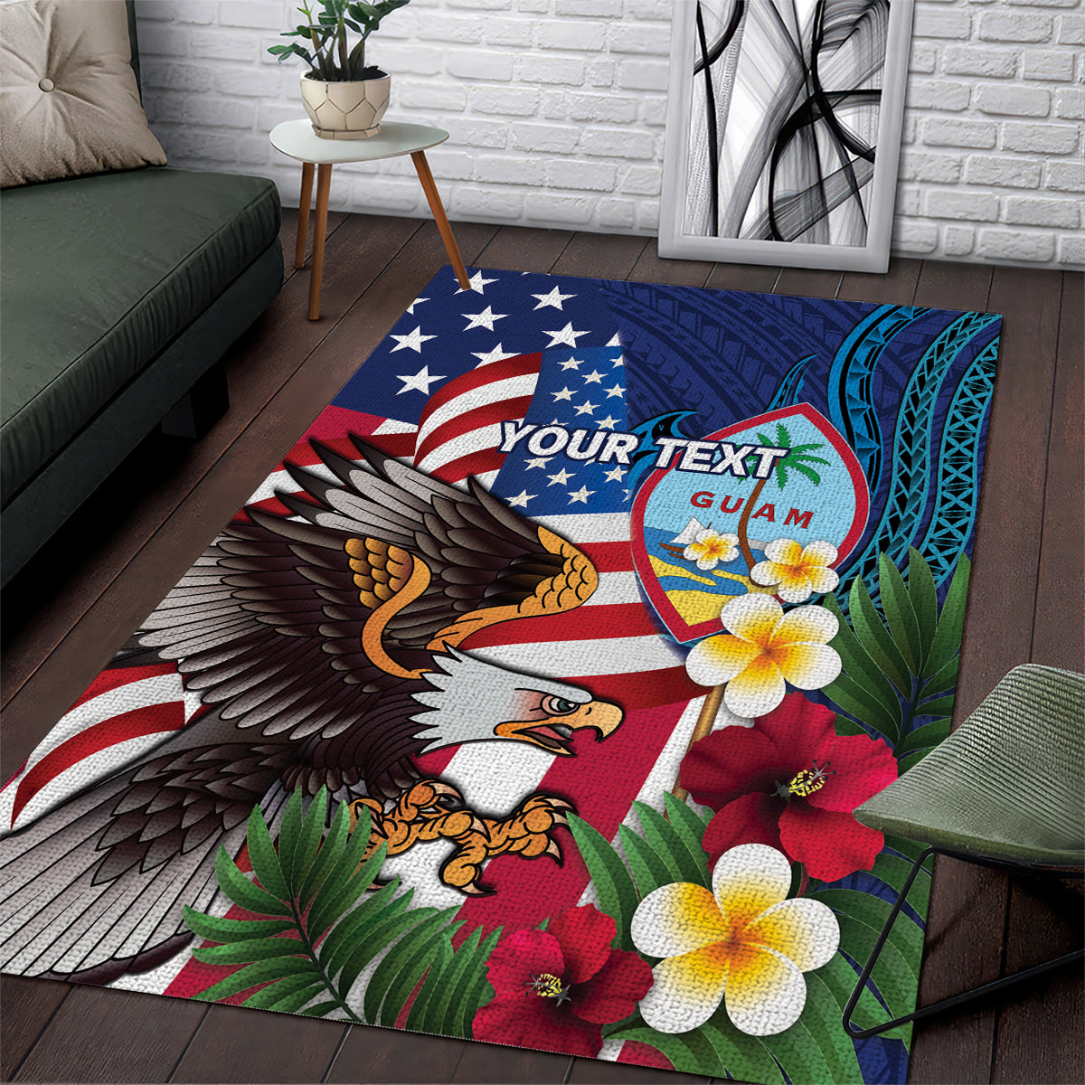 Personalised United States And Guam Area Rug USA Eagle With Guahan Seal Tropical Vibes