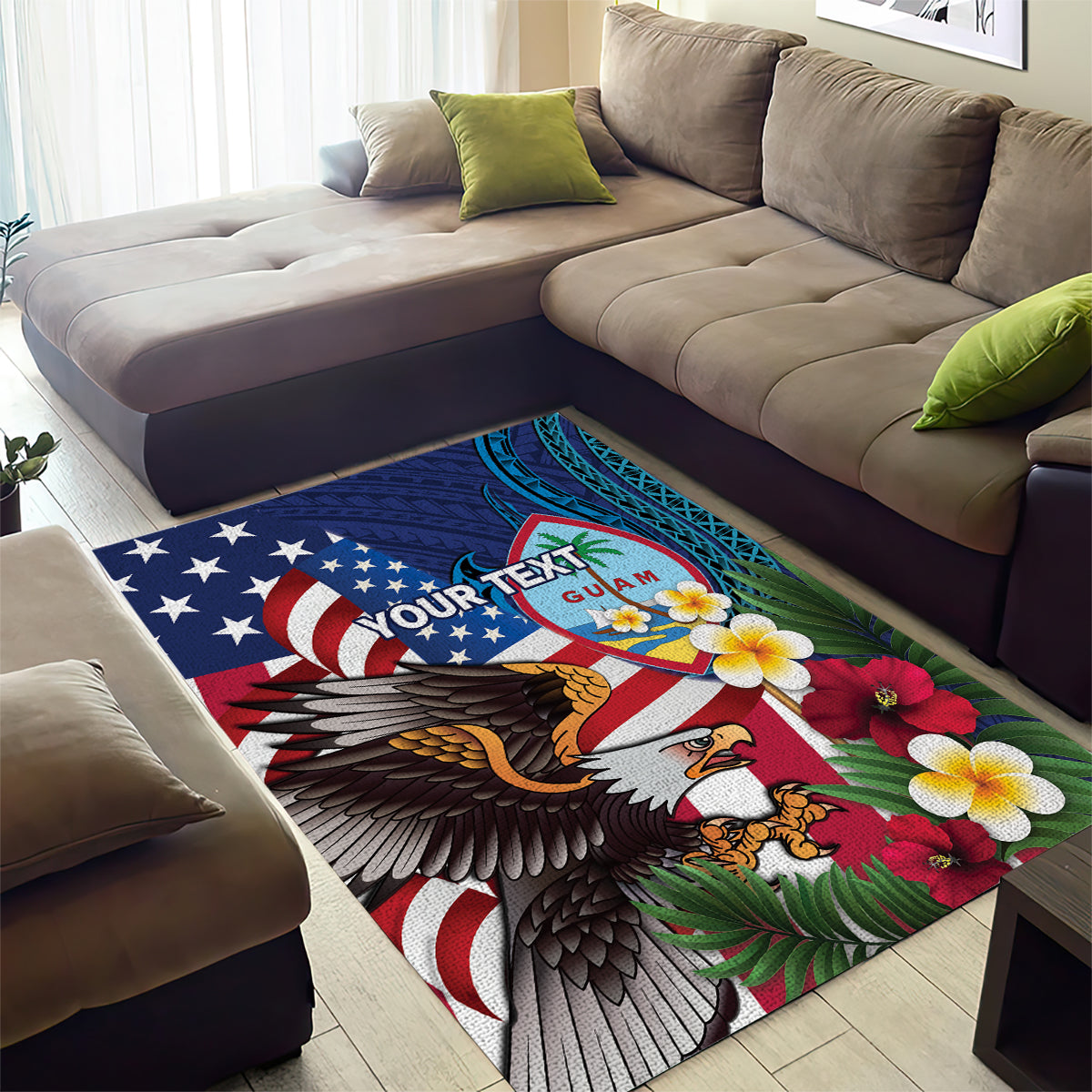 Personalised United States And Guam Area Rug USA Eagle With Guahan Seal Tropical Vibes