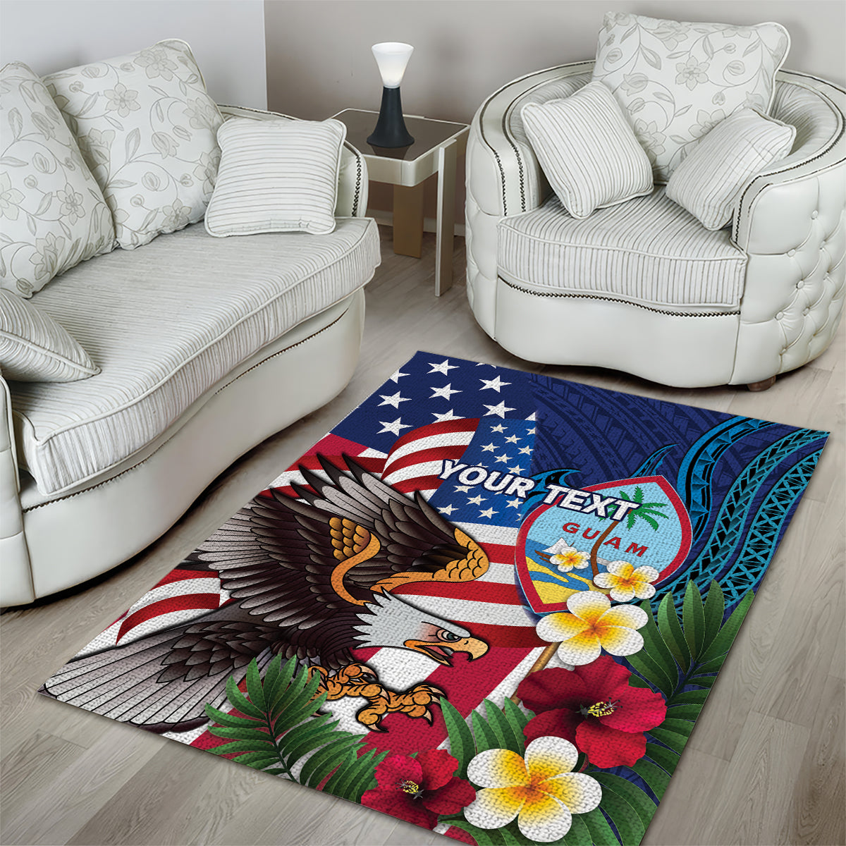 Personalised United States And Guam Area Rug USA Eagle With Guahan Seal Tropical Vibes