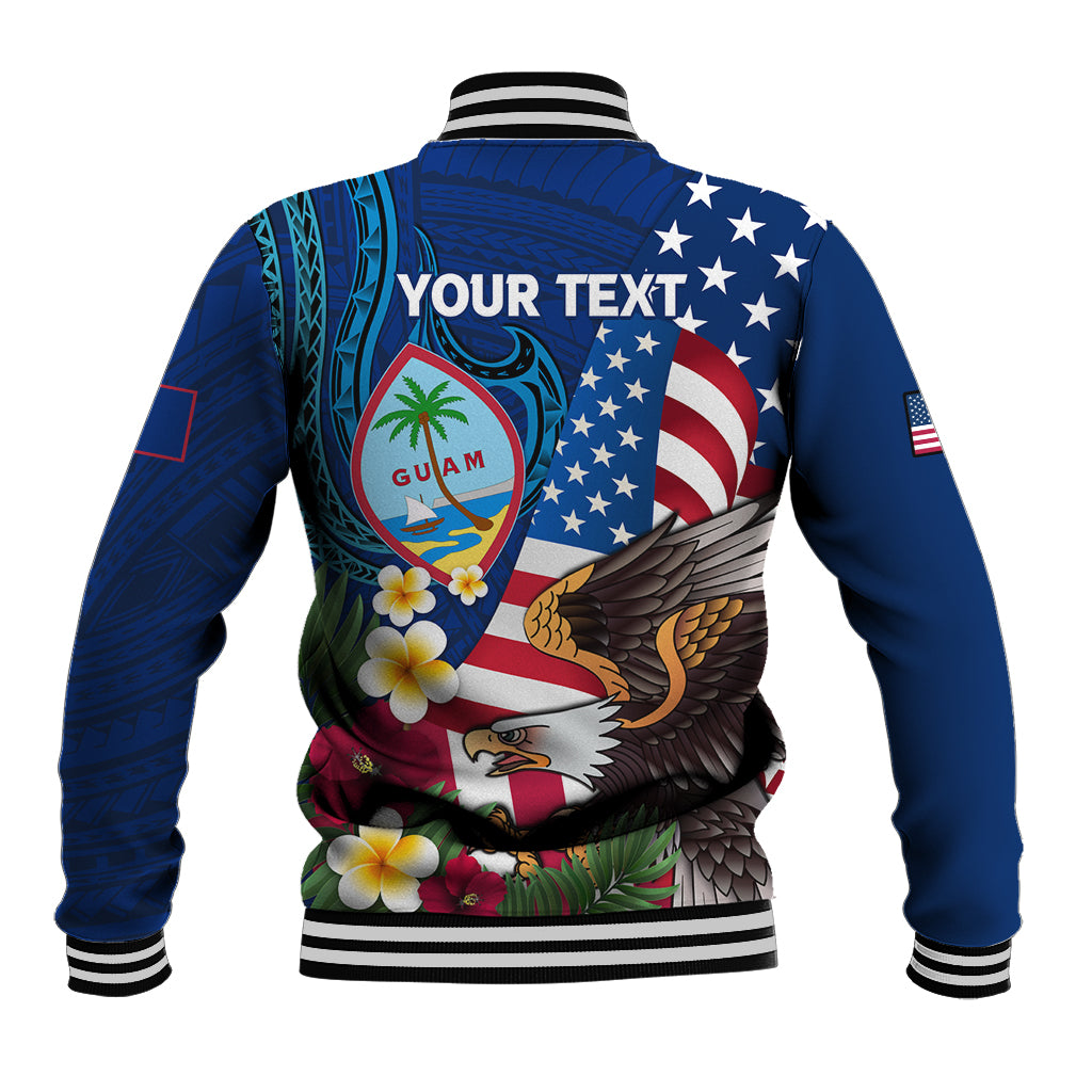 Personalised United States And Guam Baseball Jacket USA Eagle With Guahan Seal Tropical Vibes