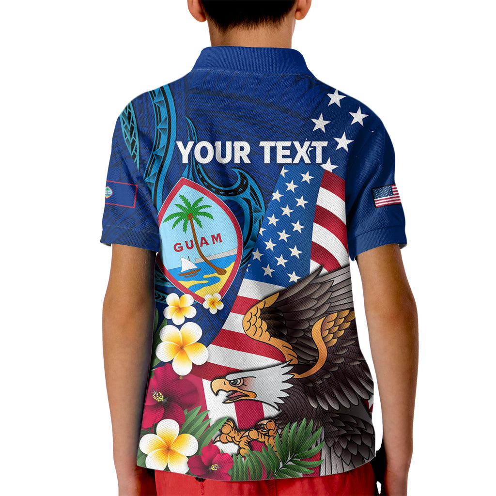Personalised United States And Guam Kid Polo Shirt USA Eagle With Guahan Seal Tropical Vibes