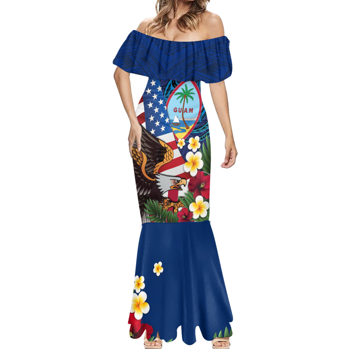 Personalised United States And Guam Mermaid Dress USA Eagle With Guahan Seal Tropical Vibes