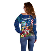 Personalised United States And Guam Off Shoulder Sweater USA Eagle With Guahan Seal Tropical Vibes