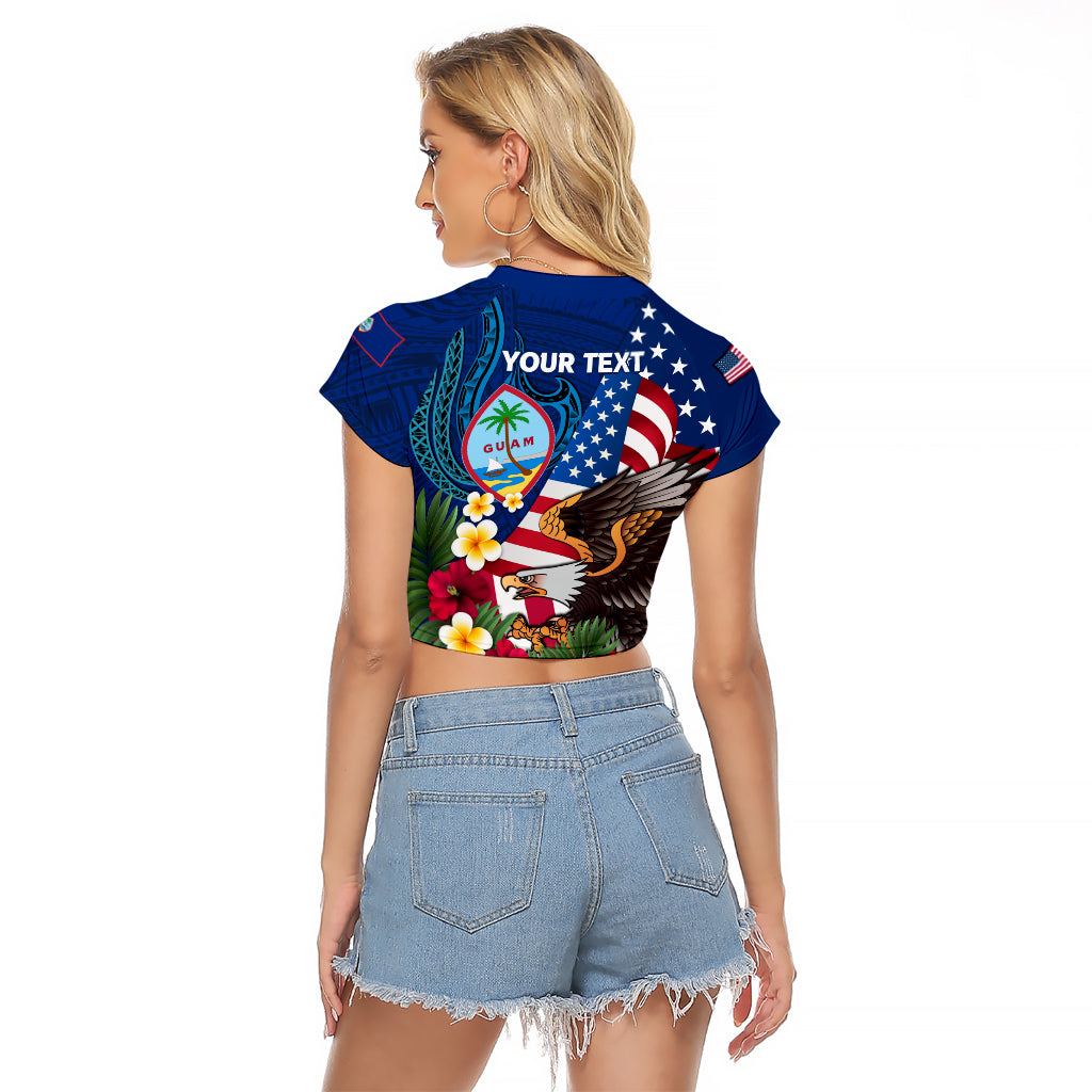 Personalised United States And Guam Raglan Cropped T Shirt USA Eagle With Guahan Seal Tropical Vibes