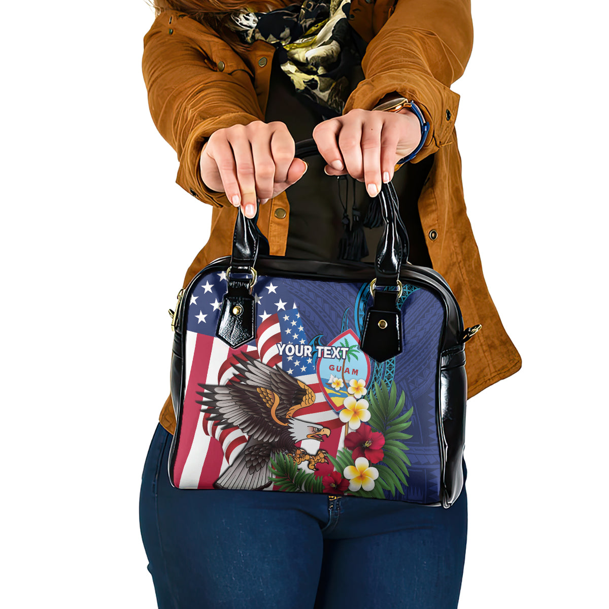 Personalised United States And Guam Shoulder Handbag USA Eagle With Guahan Seal Tropical Vibes