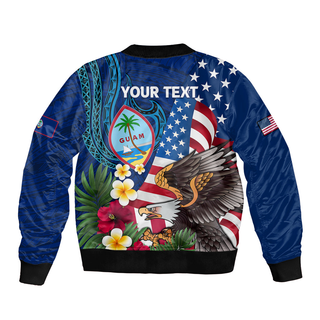 Personalised United States And Guam Sleeve Zip Bomber Jacket USA Eagle With Guahan Seal Tropical Vibes
