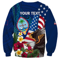Personalised United States And Guam Sweatshirt USA Eagle With Guahan Seal Tropical Vibes
