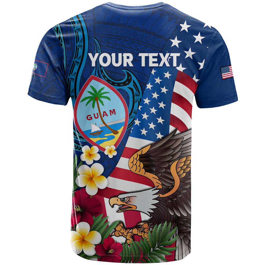 Personalised United States And Guam T Shirt USA Eagle With Guahan Seal Tropical Vibes