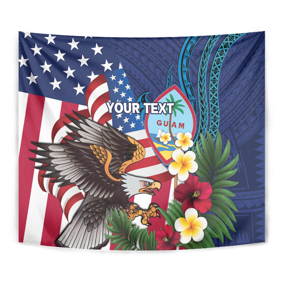 Personalised United States And Guam Tapestry USA Eagle With Guahan Seal Tropical Vibes