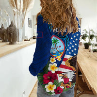 Personalised United States And Guam Women Casual Shirt USA Eagle With Guahan Seal Tropical Vibes