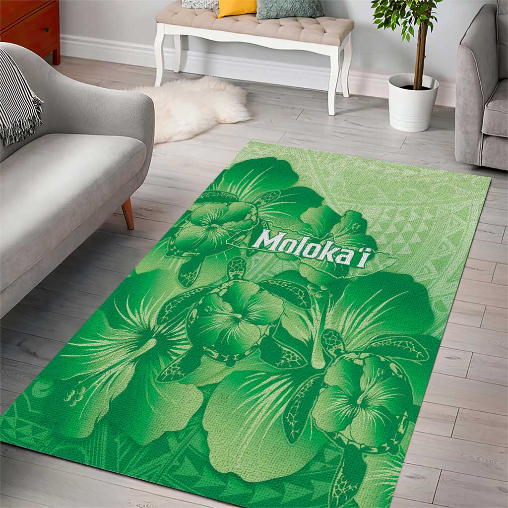 Aloha Hawaii Molokai Island Area Rug Hibiscus Tribal Honu Hawaiian Tattoo Green