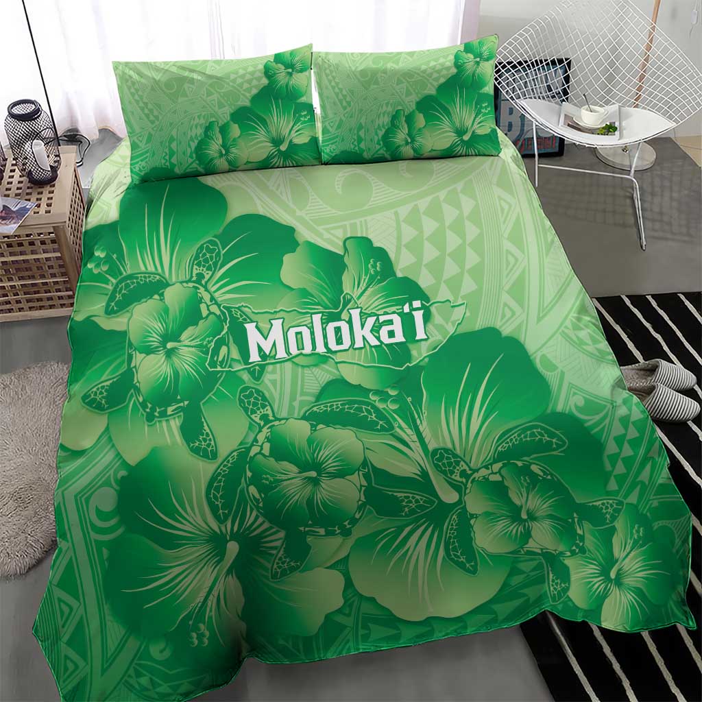 Aloha Hawaii Molokai Island Bedding Set Hibiscus Tribal Honu Hawaiian Tattoo Green LT14 - Polynesian Pride