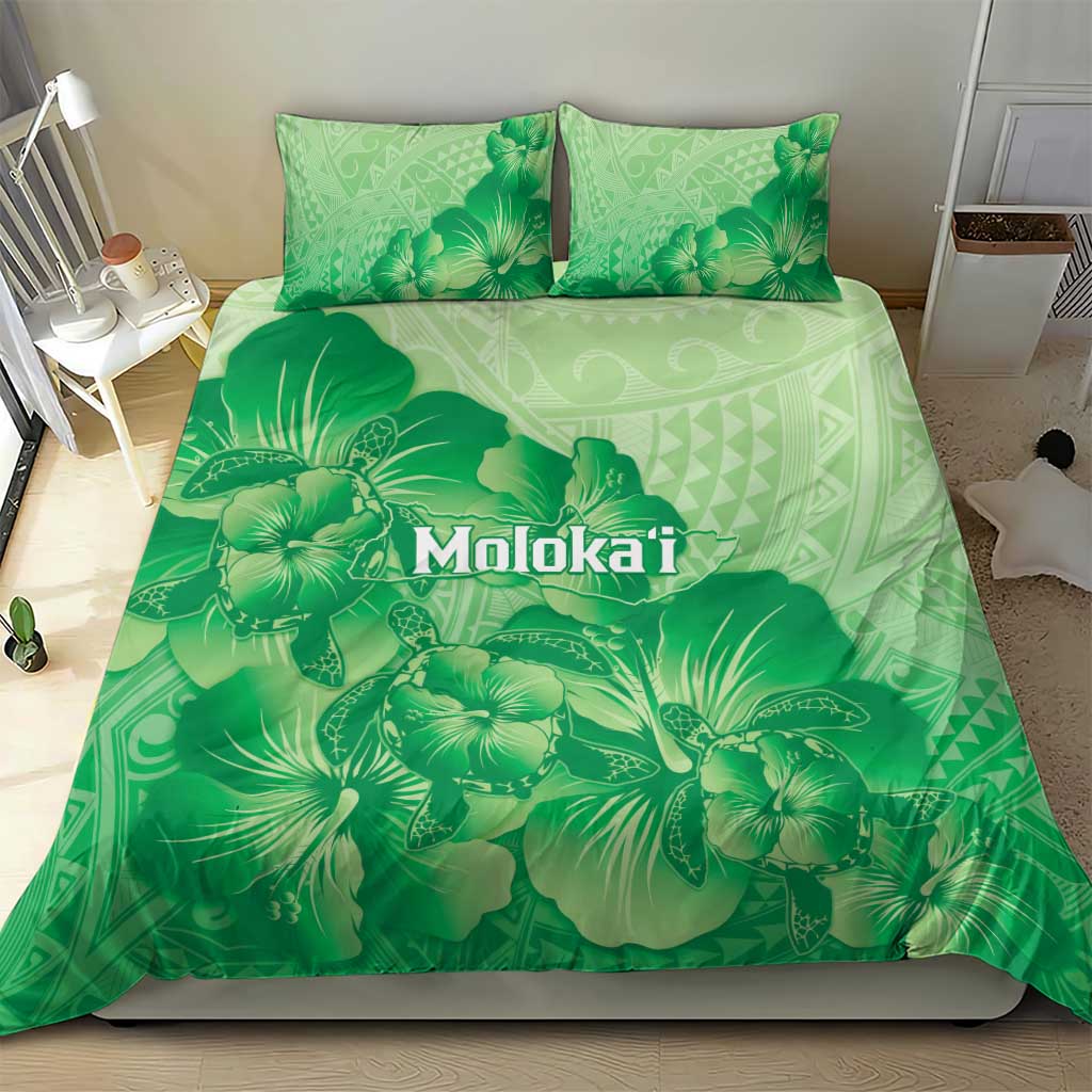 Aloha Hawaii Molokai Island Bedding Set Hibiscus Tribal Honu Hawaiian Tattoo Green LT14 - Polynesian Pride