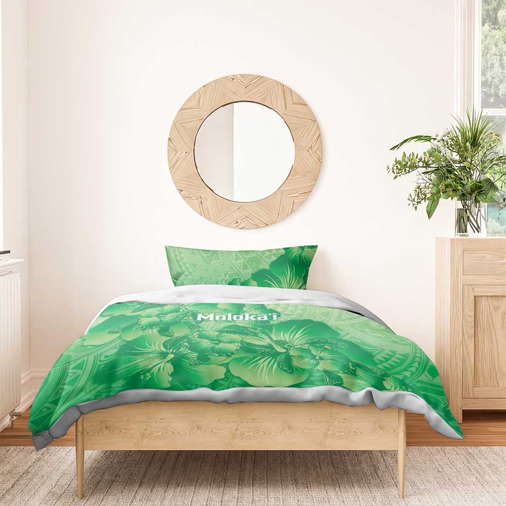 Aloha Hawaii Molokai Island Bedding Set Hibiscus Tribal Honu Hawaiian Tattoo Green LT14 - Polynesian Pride