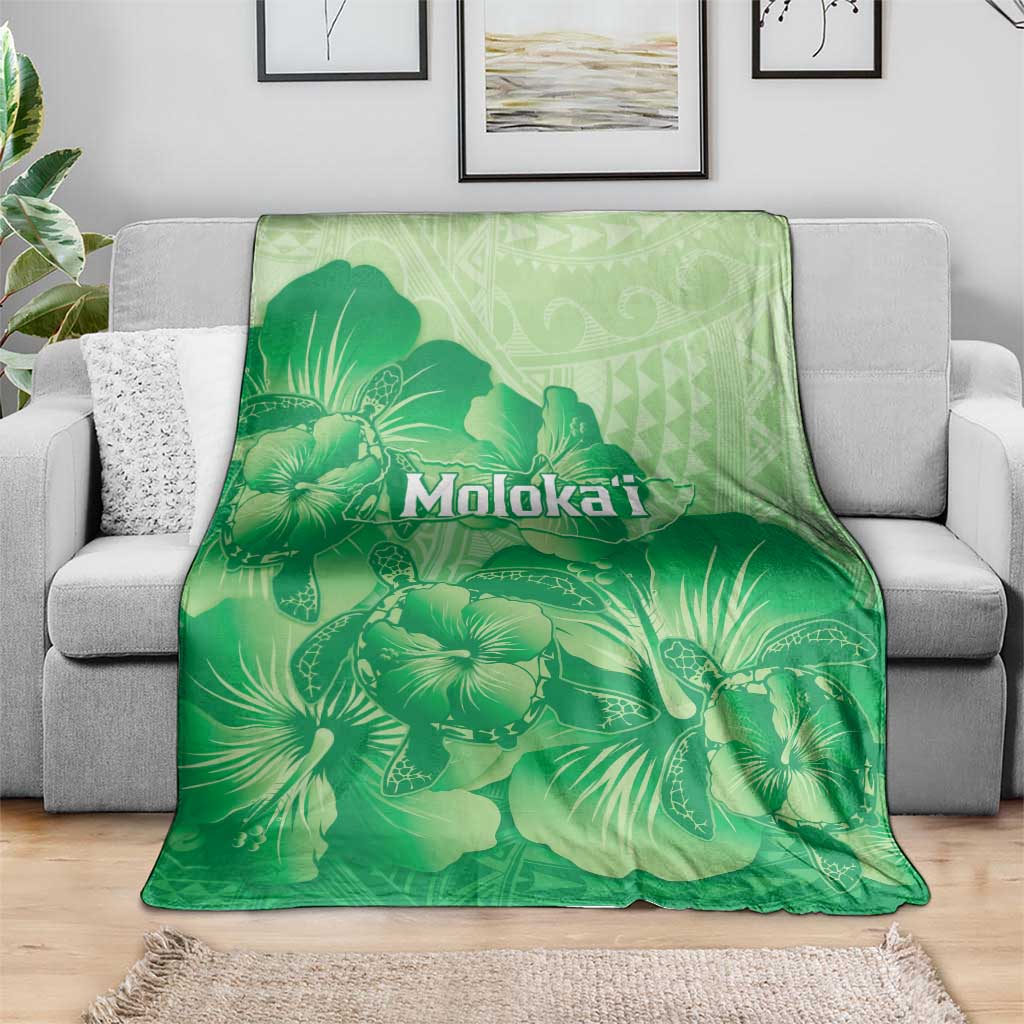Aloha Hawaii Molokai Island Blanket Hibiscus Tribal Honu Hawaiian Tattoo Green