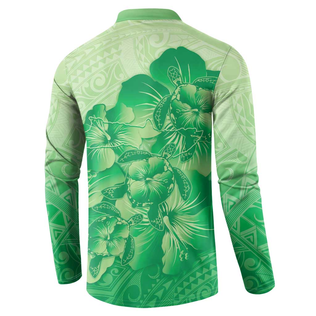 Aloha Hawaii Molokai Island Button Sweatshirt Hibiscus Tribal Honu Hawaiian Tattoo Green
