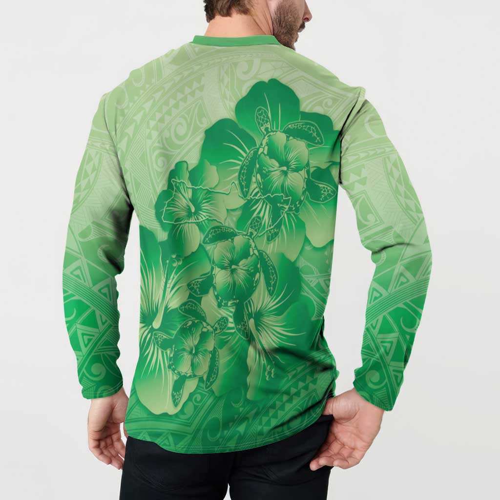 Aloha Hawaii Molokai Island Button Sweatshirt Hibiscus Tribal Honu Hawaiian Tattoo Green