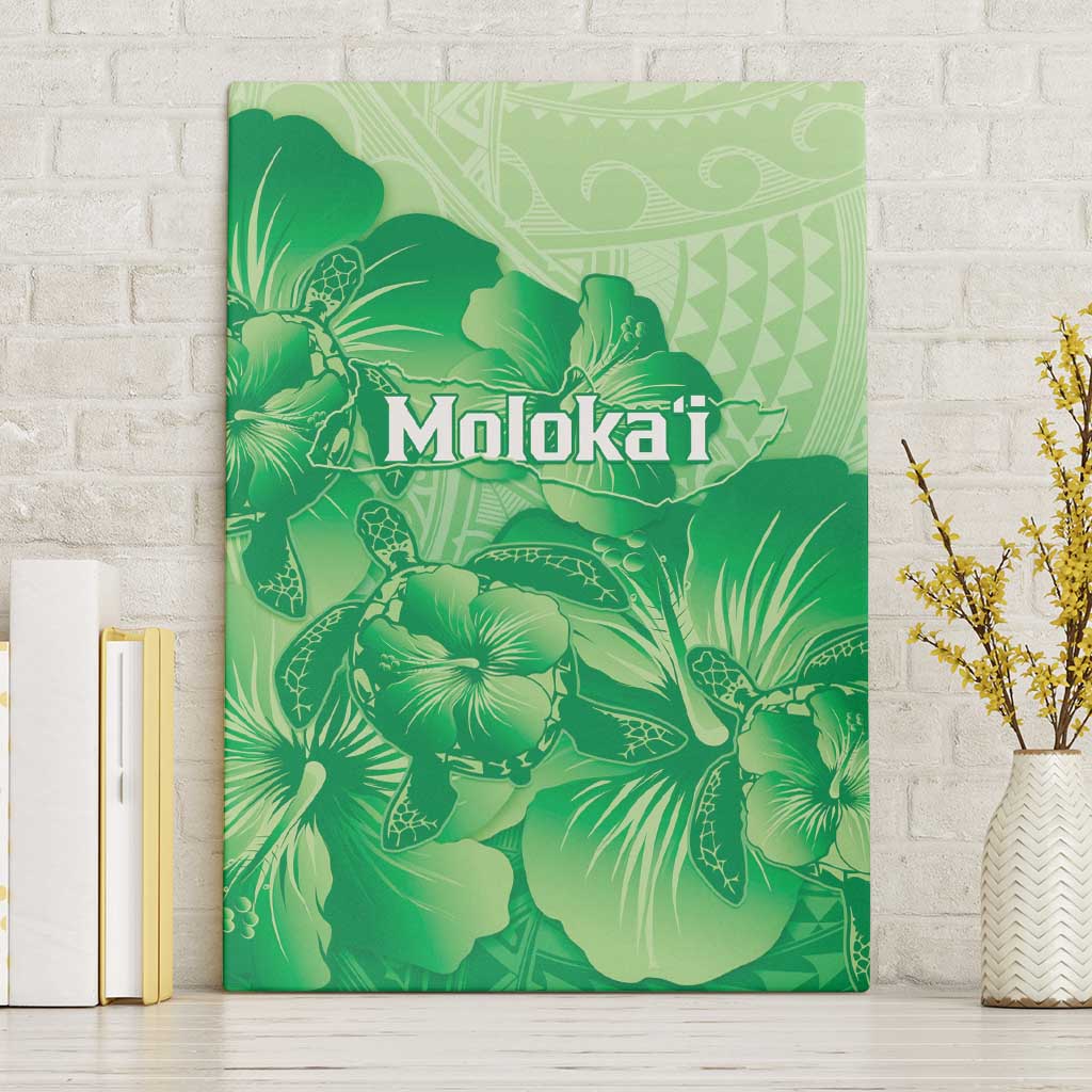 Aloha Hawaii Molokai Island Canvas Wall Art Hibiscus Tribal Honu Hawaiian Tattoo Green
