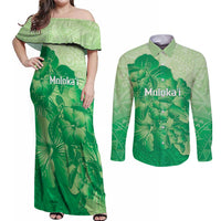 Aloha Hawaii Molokai Island Couples Matching Off Shoulder Maxi Dress and Long Sleeve Button Shirt Hibiscus Tribal Honu Hawaiian Tattoo Green