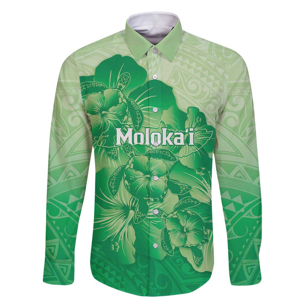 Aloha Hawaii Molokai Island Family Matching Long Sleeve Bodycon Dress and Hawaiian Shirt Hibiscus Tribal Honu Hawaiian Tattoo Green