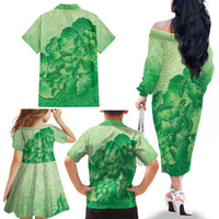Aloha Hawaii Molokai Island Family Matching Off The Shoulder Long Sleeve Dress and Hawaiian Shirt Hibiscus Tribal Honu Hawaiian Tattoo Green