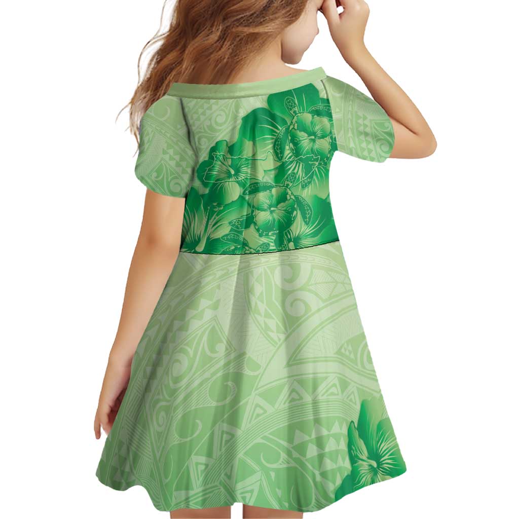 Aloha Hawaii Molokai Island Family Matching Off Shoulder Short Dress and Hawaiian Shirt Hibiscus Tribal Honu Hawaiian Tattoo Green