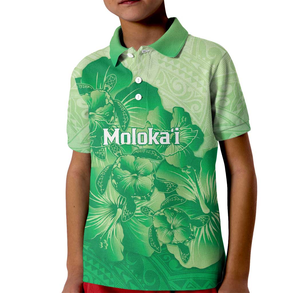 Aloha Hawaii Molokai Island Kid Polo Shirt Hibiscus Tribal Honu Hawaiian Tattoo Green