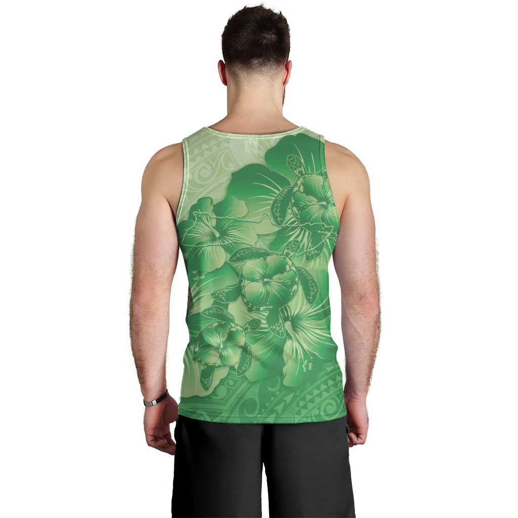 Aloha Hawaii Molokai Island Men Tank Top Hibiscus Tribal Honu Hawaiian Tattoo Green