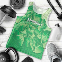 Aloha Hawaii Molokai Island Men Tank Top Hibiscus Tribal Honu Hawaiian Tattoo Green