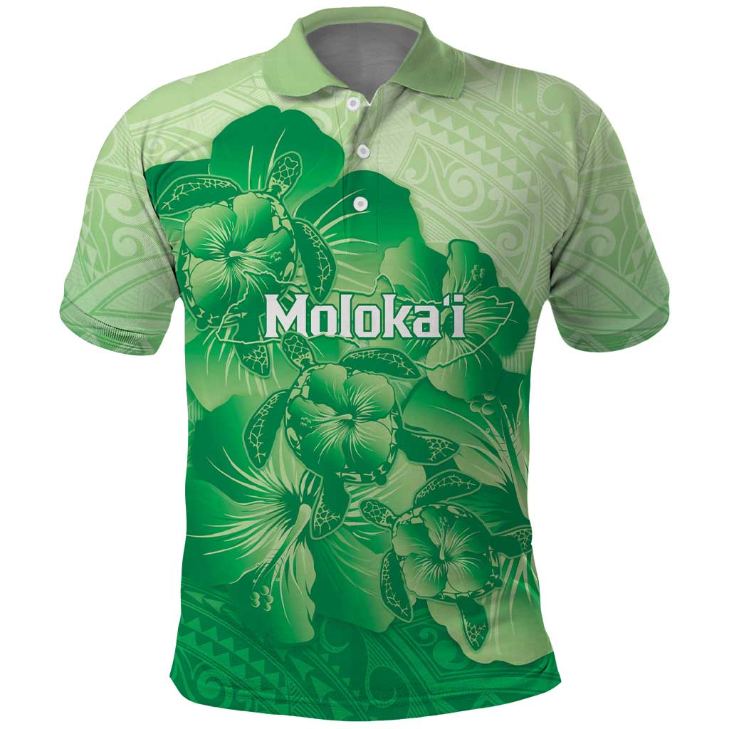 Aloha Hawaii Molokai Island Polo Shirt Hibiscus Tribal Honu Hawaiian Tattoo Green