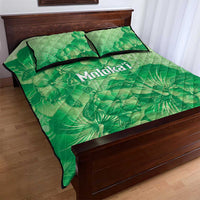 Aloha Hawaii Molokai Island Quilt Bed Set Hibiscus Tribal Honu Hawaiian Tattoo Green