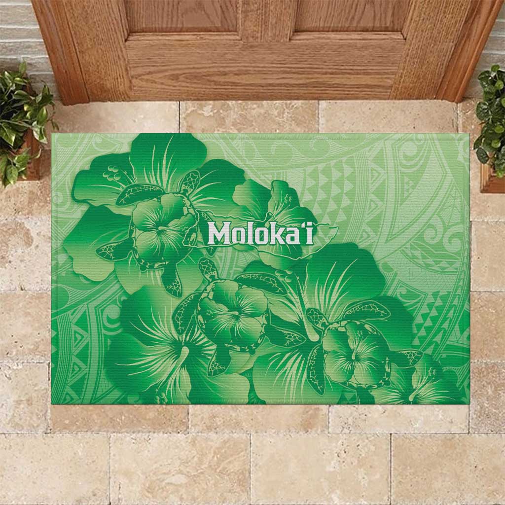 Aloha Hawaii Molokai Island Rubber Doormat Hibiscus Tribal Honu Hawaiian Tattoo Green