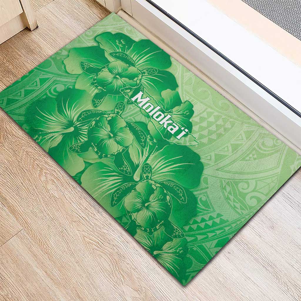Aloha Hawaii Molokai Island Rubber Doormat Hibiscus Tribal Honu Hawaiian Tattoo Green
