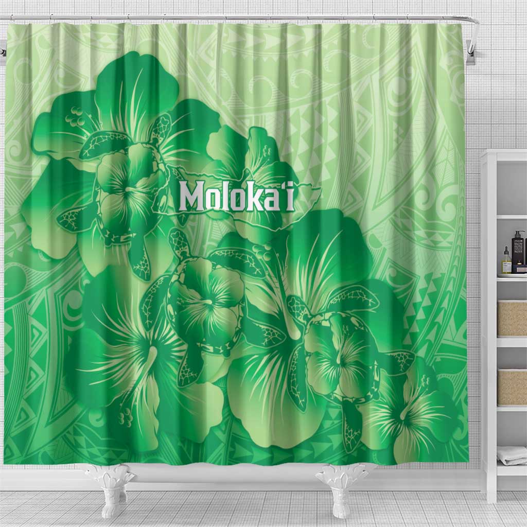 Aloha Hawaii Molokai Island Shower Curtain Hibiscus Tribal Honu Hawaiian Tattoo Green