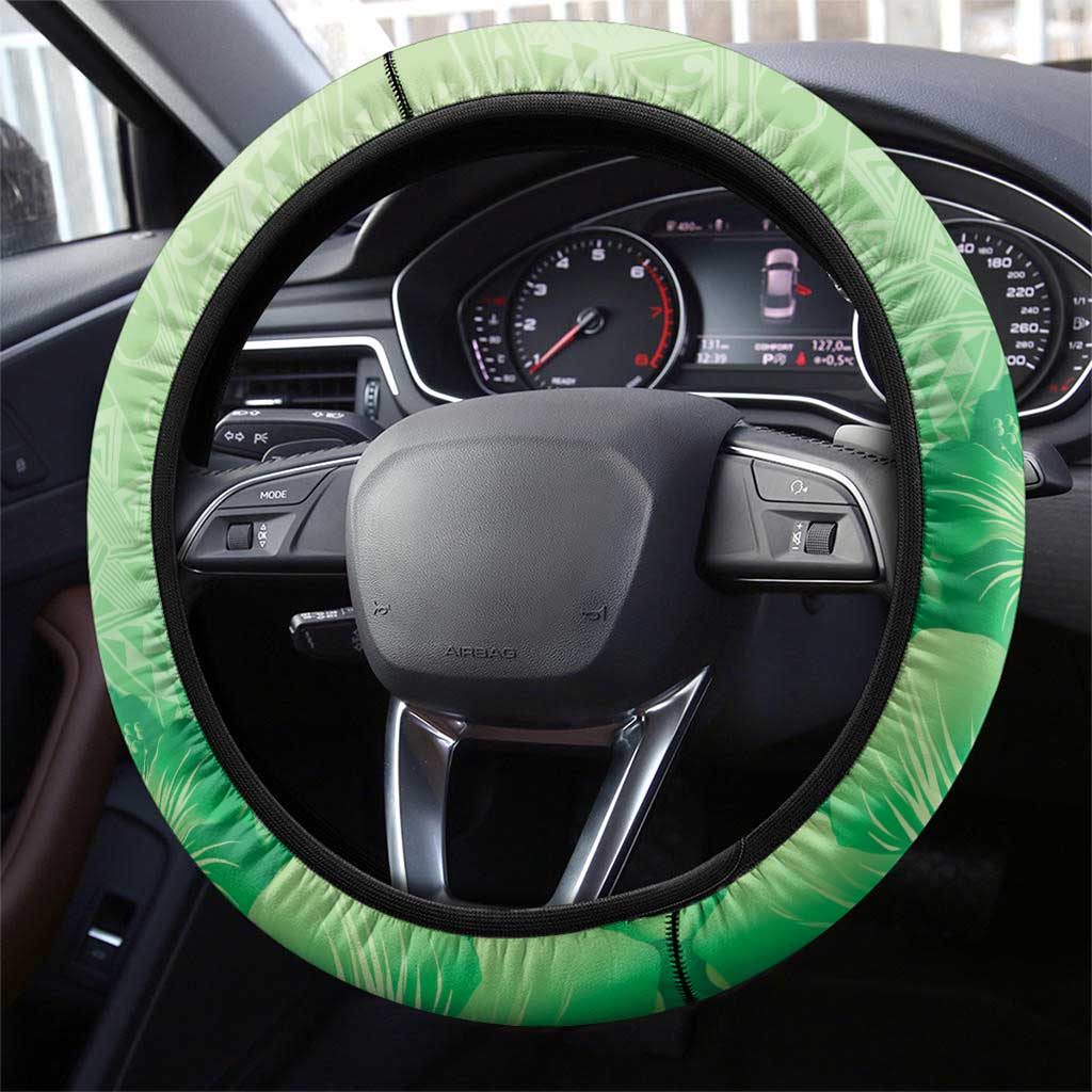 Aloha Hawaii Molokai Island Steering Wheel Cover Hibiscus Tribal Honu Hawaiian Tattoo Green