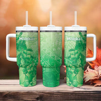 Aloha Hawaii Molokai Island Tumbler With Handle Hibiscus Tribal Honu Hawaiian Tattoo Green