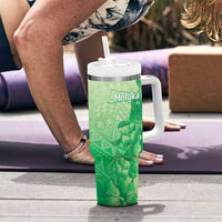 Aloha Hawaii Molokai Island Tumbler With Handle Hibiscus Tribal Honu Hawaiian Tattoo Green