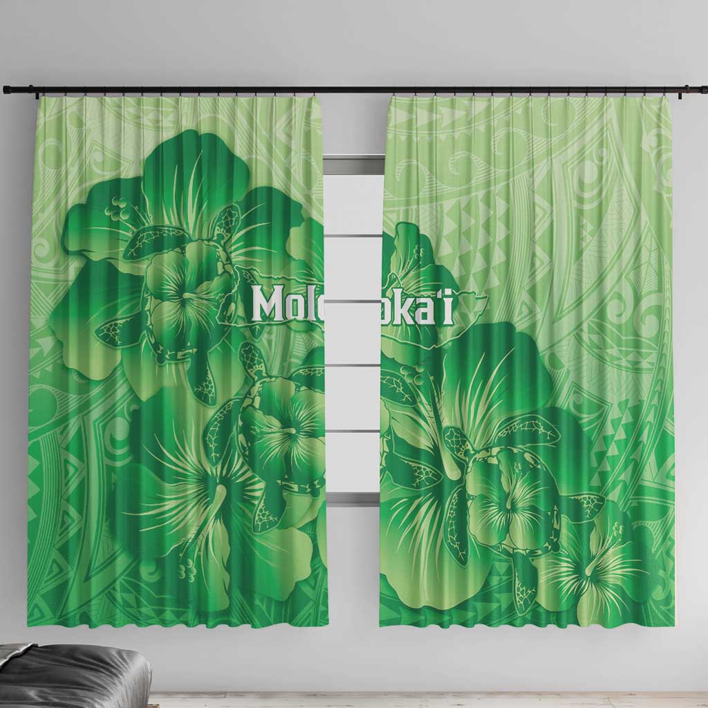 Aloha Hawaii Molokai Island Window Curtain Hibiscus Tribal Honu Hawaiian Tattoo Green