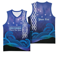Personalised Matariki New Zealand Basketball Jersey Maori New Year Galaxy Koru Pattern - Polynesian Pride