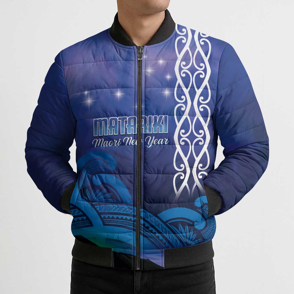 Personalised Matariki New Zealand Bomber Puffer Jacket Maori New Year Galaxy Koru Pattern - Polynesian Pride