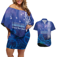 Personalised Matariki New Zealand Couples Matching Off Shoulder Short Dress and Hawaiian Shirt Maori New Year Galaxy Koru Pattern