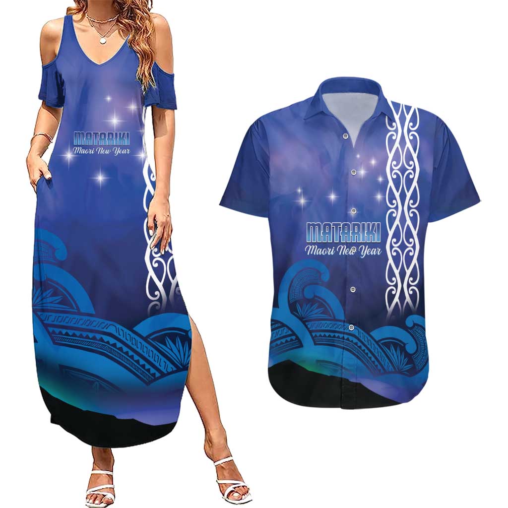 Personalised Matariki New Zealand Couples Matching Summer Maxi Dress and Hawaiian Shirt Maori New Year Galaxy Koru Pattern