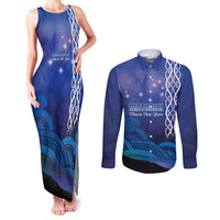 Personalised Matariki New Zealand Couples Matching Tank Maxi Dress and Long Sleeve Button Shirt Maori New Year Galaxy Koru Pattern