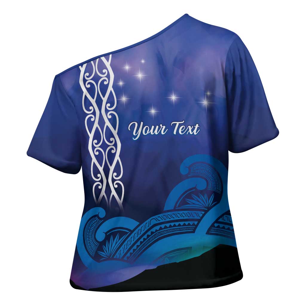Personalised Matariki New Zealand Cross Shoulder Shirt Maori New Year Galaxy Koru Pattern - Polynesian Pride