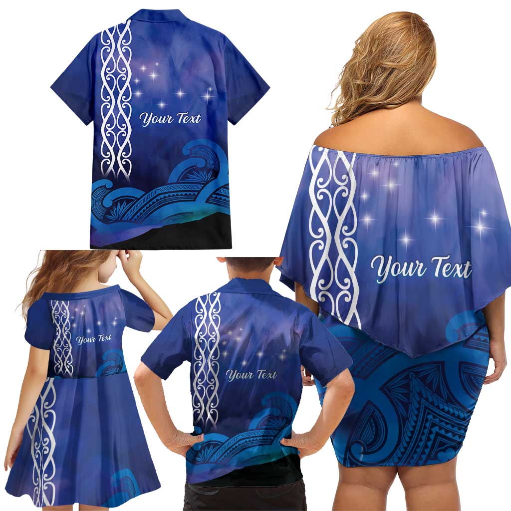 Personalised Matariki New Zealand Family Matching Off Shoulder Short Dress and Hawaiian Shirt Maori New Year Galaxy Koru Pattern