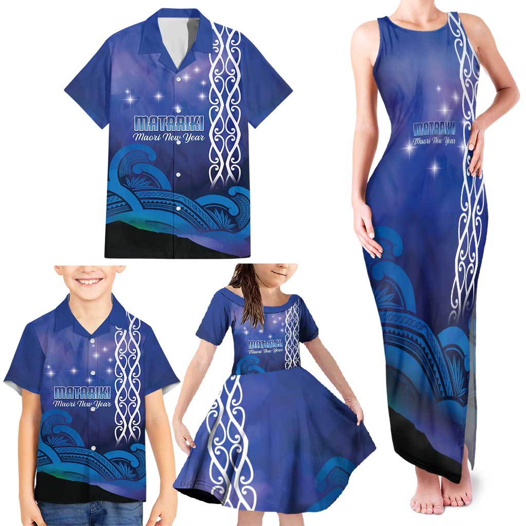 Personalised Matariki New Zealand Family Matching Tank Maxi Dress and Hawaiian Shirt Maori New Year Galaxy Koru Pattern