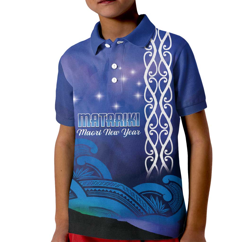Personalised Matariki New Zealand Kid Polo Shirt Maori New Year Galaxy Koru Pattern