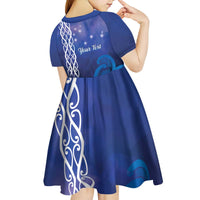 Personalised Matariki New Zealand Kid Short Sleeve Dress Maori New Year Galaxy Koru Pattern